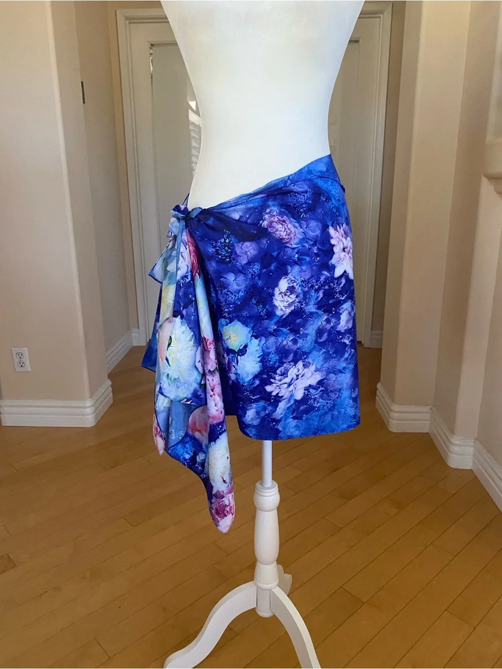 Silk Blue Floral Wrap Scarf Top